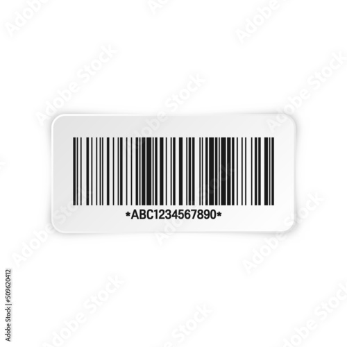 Realistic barcode sticker. Identification tracking code. Serial number, product ID with digital information. Store or supermarket scan labels, price tag. Vector illustration.