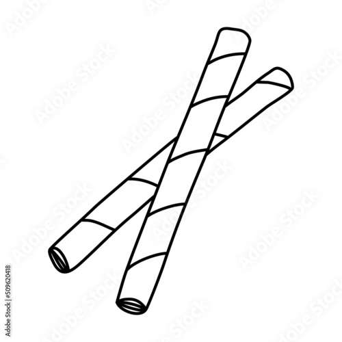 Wafer roll sticks. Vector doodle drawing.
