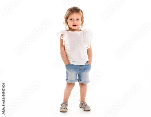 cute toddler girl two years isolated on white background