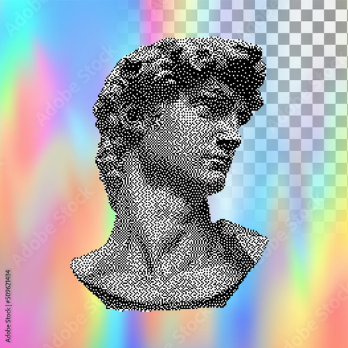 Vector Michelangelo David bust. Aesthetic contemporary art collage. Vaporwave style poster concept