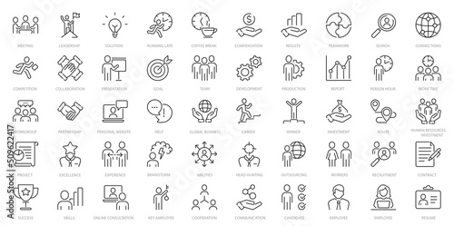 Business people 50 icons set. Human resources, office management - thin line web icon set. Businessman outline icons collection. Outline icons collection.