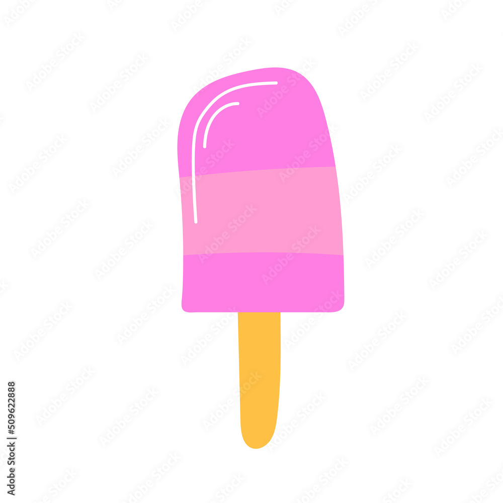 Summer pink holiday ice cream popsicle - hand drawn vector illustration isolated on white backgraund Summer pink holiday ice cream popsicle - hand drawn vector illustration isolated on white backgraund