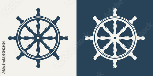 Vector Hand drawn Ships Helm Icon Set Isolated. Design Template for Tattoos, Tshirt, Logo, Labels. Steering Wheel, Antique Vintage Marine Symbols