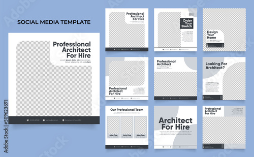 social media template banner house architecture service promotion. fully editable instagram and facebook square post frame puzzle organic sale poster