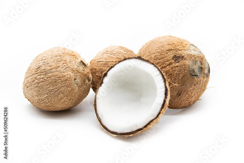 coconut or narcol close up isolated on white background, coconut water for drink