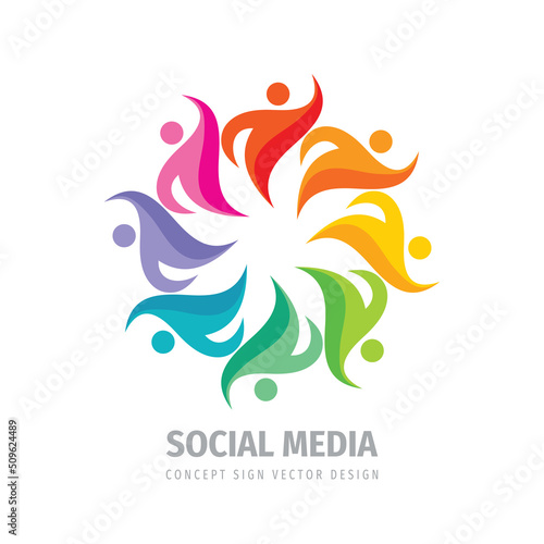 Social media - vector logo template concept illustration. Human character. People sign. Abstract symbol. Teamwork icon. Design element.