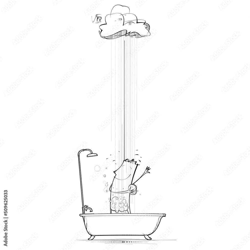 Man takes a bath in the rain in a bathtub Man takes a bath in the rain in a bathtub