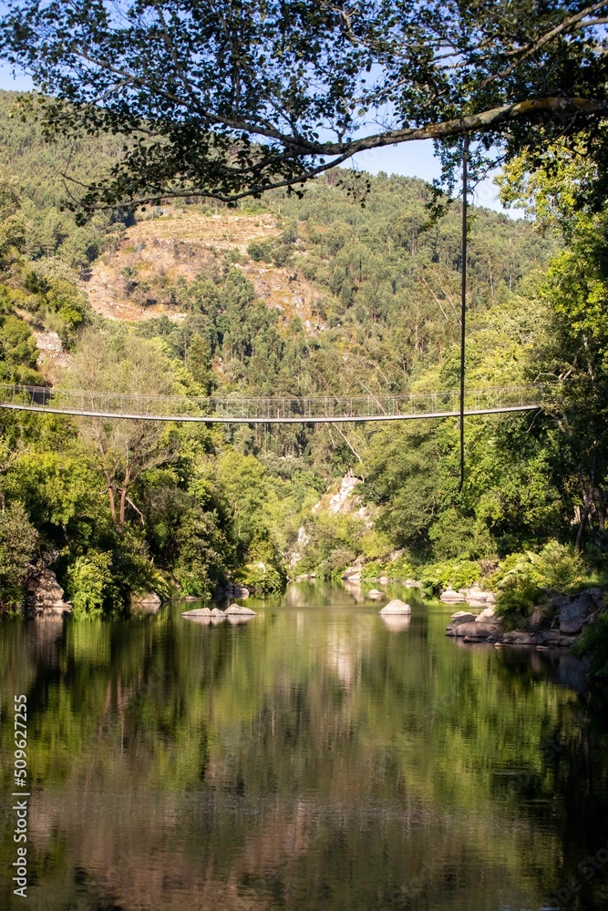 Arouca Geopark, wooden walkway on the bank of Paiva River, in the hydrographic basin of the Douro River