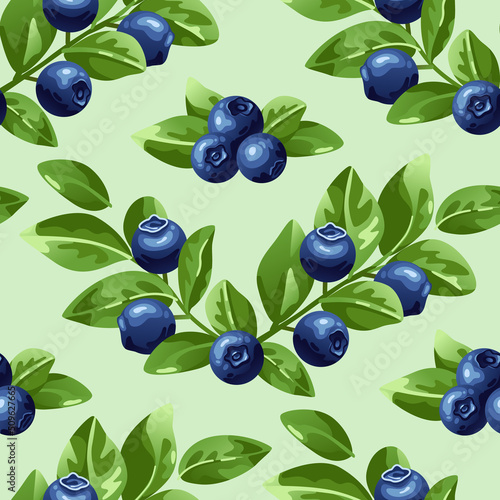 A pattern of blueberries on a green background