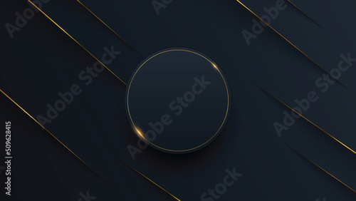Modern black abstract background concept with gold line. Vector illustration