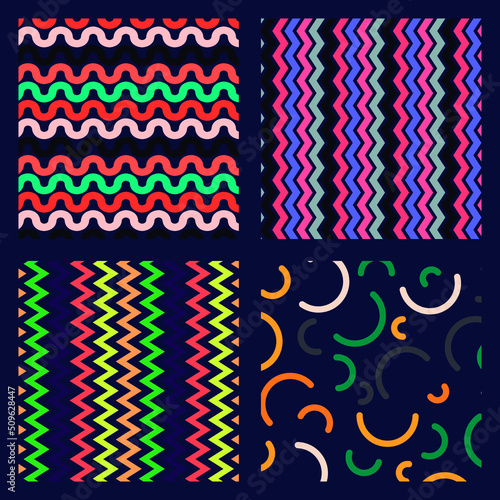 set de patrones coloridos retro lineas y franjas vectoriales