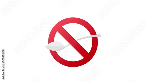 No Sugar free Motion graphics icon. Spoon with sugar is forbidden. Motion graphics 4k
