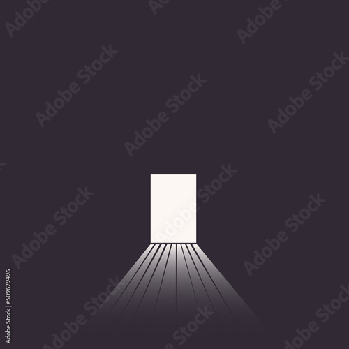 Vector abstract dark room with corridor gradient light shine, negative space background. Flat icon design. Minimal architecture concept.