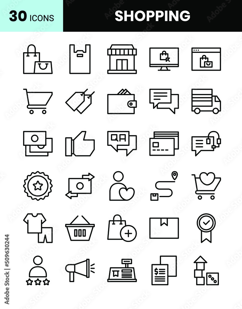 shopping icons set in outline style. business symbol collection. Ecommerce, market, payment, bag, cart, delivery shopping icons set in outline style. business symbol collection. Ecommerce, market, payment, bag, cart, delivery