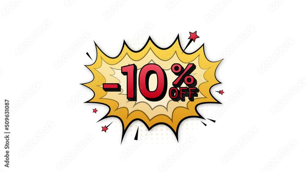 Comic speech bubbles with 10 percent OFF Sale Discount . Neon itch icon. Symbol, sticker tag, special offer label, advertising badge. Motion graphics . 4k Comic speech bubbles with 10 percent OFF Sale Discount . Neon itch icon. Symbol, sticker tag, special offer label, advertising badge. Motion graphics . 4k