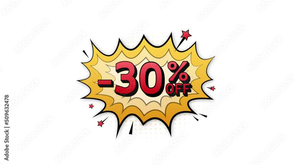 Comic speech bubbles with 30 percent OFF Sale Discount . Neon itch icon. Symbol, sticker tag, special offer label, advertising badge. Motion graphics . 4k Comic speech bubbles with 30 percent OFF Sale Discount . Neon itch icon. Symbol, sticker tag, special offer label, advertising badge. Motion graphics . 4k