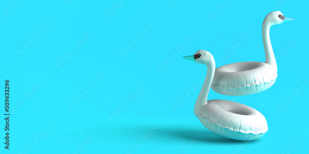 Fototapeta premium Swan float. Inflatable beach or pool toy. Copy space. 3D illustration.