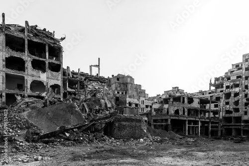 Civil war ruins of Homs, Syria. Homs is the most devastated large city in Syria, where whole districts are in ruins and empty of people.