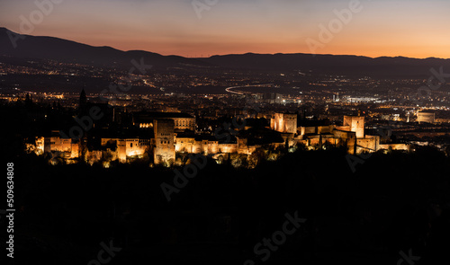 sunset over La Alhambra of granada