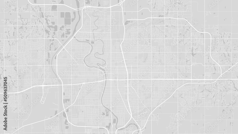 White and light grey Wichita Kansas city area vector background map, roads and water illustration. Widescreen proportion, digital flat design.
