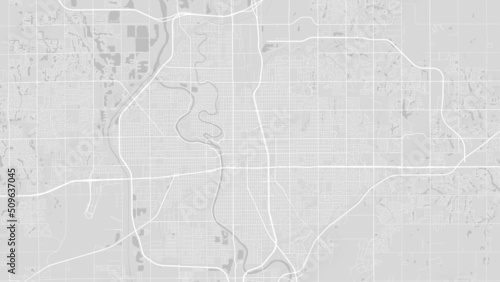White and light grey Wichita Kansas city area vector background map, roads and water illustration. Widescreen proportion, digital flat design.