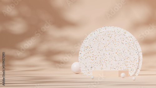 3D rendering template empty podium in landscape with terrazzo texture and light brown background