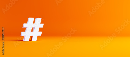 Hashtag icon isolated of a symbol on orange 3d Modern icon for website, internet marketing, presentation, logo design template element background