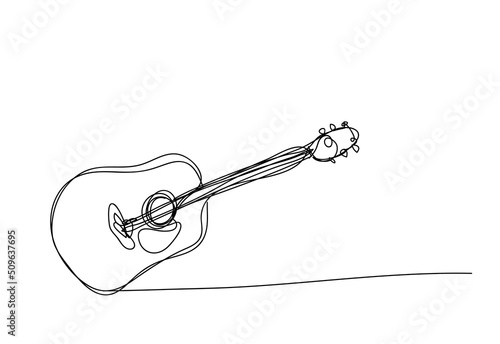 Acoustic guitar , continuous line drawing, vector illustration.