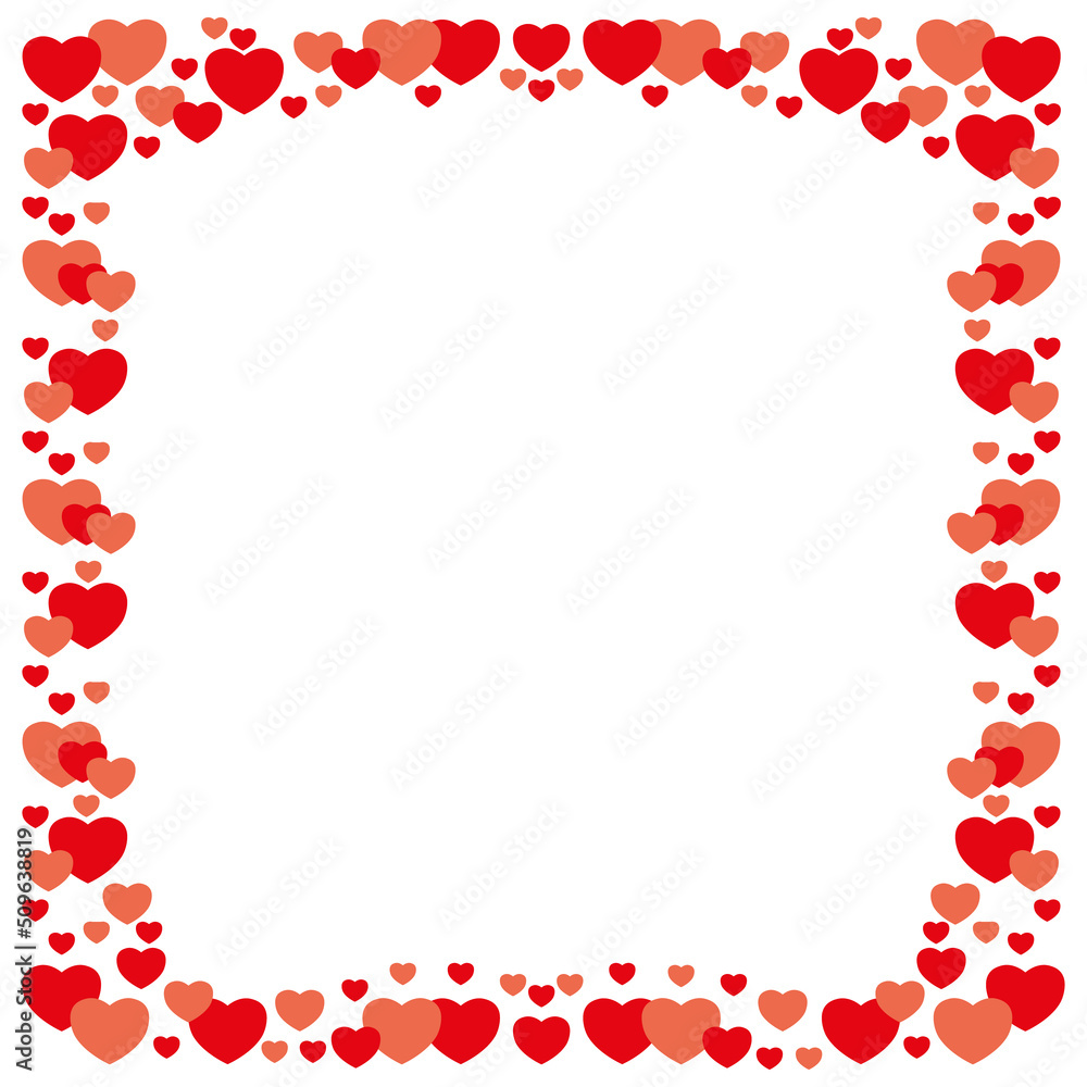 Squared frame with red hearts. Vector design template.
