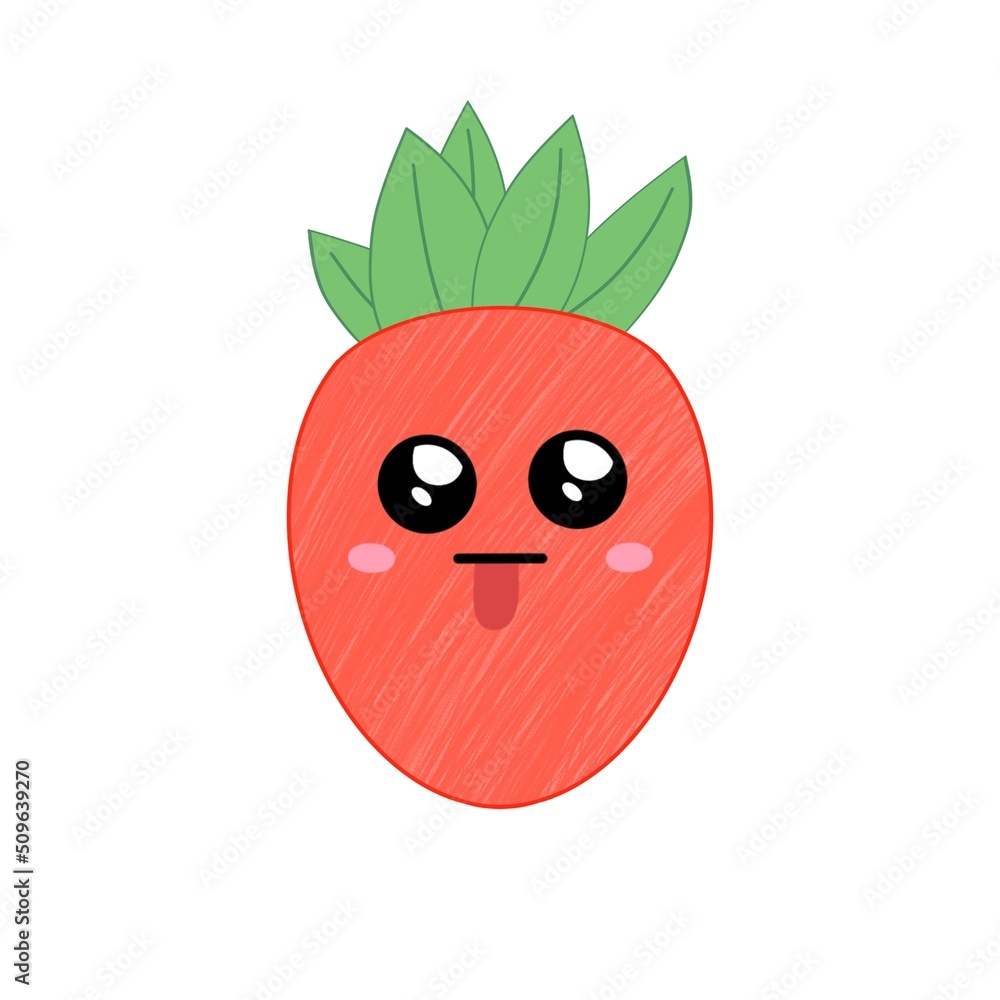 Obraz premium Cute cartoon strawberry with different emotions. Cute emoticons with different facial expressions.Funny emoticon in flat style.