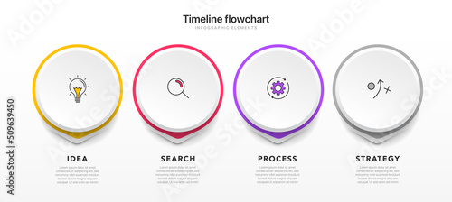 Timeline infographic design with 4 options or steps. Infographics for business concept. Can be used for presentations workflow layout, banner, process, diagram, flow chart, info graph, annual report.