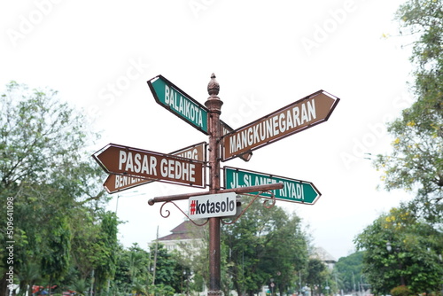 SOLO, INDONESIA - JUNE 9th, 2022 - Solo city road markers as cardinal directions and guides