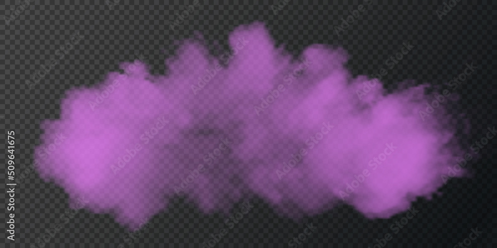 Fototapeta premium Vector isolated smoke PNG. Pink smoke texture on a transparent black background. Special effect of steam, smoke, fog, clouds.