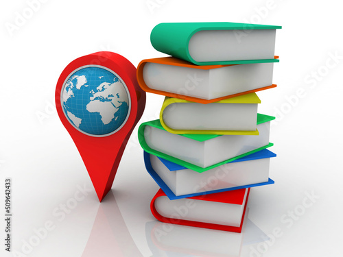 3d rendering students education book with navigation sign