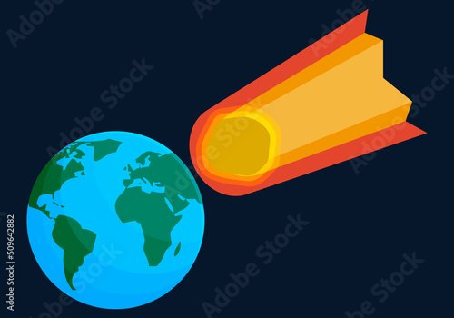 Meteorito colisionando sobre el planeta tierra.