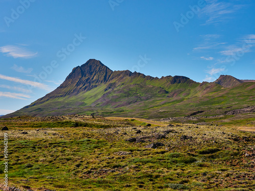 Islandia Husavik Hals montañas y prados verdes