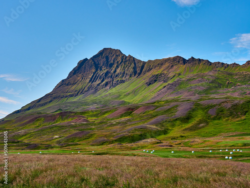 Islandia Husavik Hals montañas y prados verdes