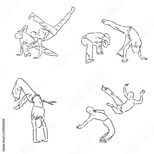 Capoeira Icon Silhouette Illustration. Dance And Sport Brazilian Vector Graphic Pictogram Symbol Clip Art. Doodle Sketch Black Sign.
