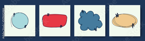 Vector speech bubble quote template set. Hand drawn blank speech bubble frame with quotation marks and copy space for text, citation, remark, feedback etc