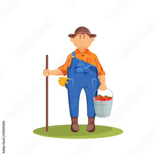 Gardener with apples, vector icon or clipart.
