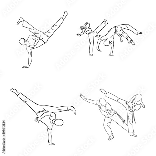 Capoeira Icon Silhouette Illustration. Dance And Sport Brazilian Vector Graphic Pictogram Symbol Clip Art. Doodle Sketch Black Sign.