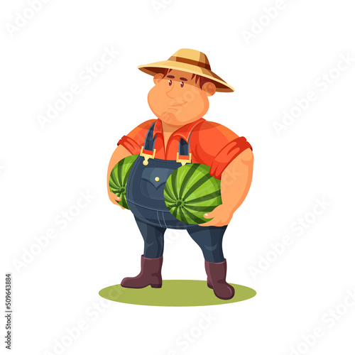 Farmer with watermelons, vector icon or clipart.
