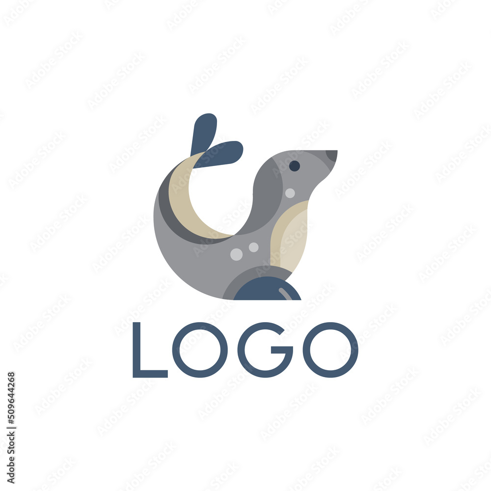 Obraz premium Flat logo design of sea lion, vector icon.