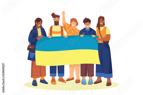 People with ukrainian flag, banner or clipart.