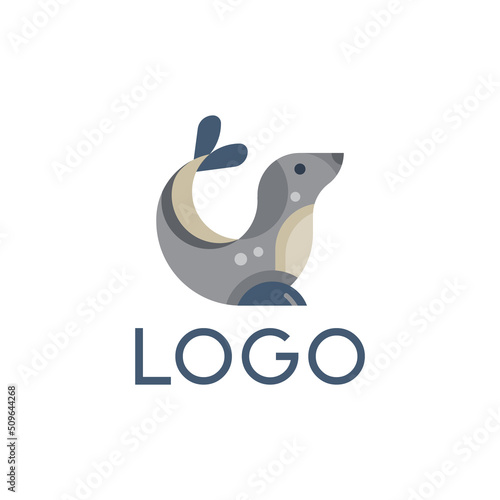 Flat logo design of sea lion, vector icon.