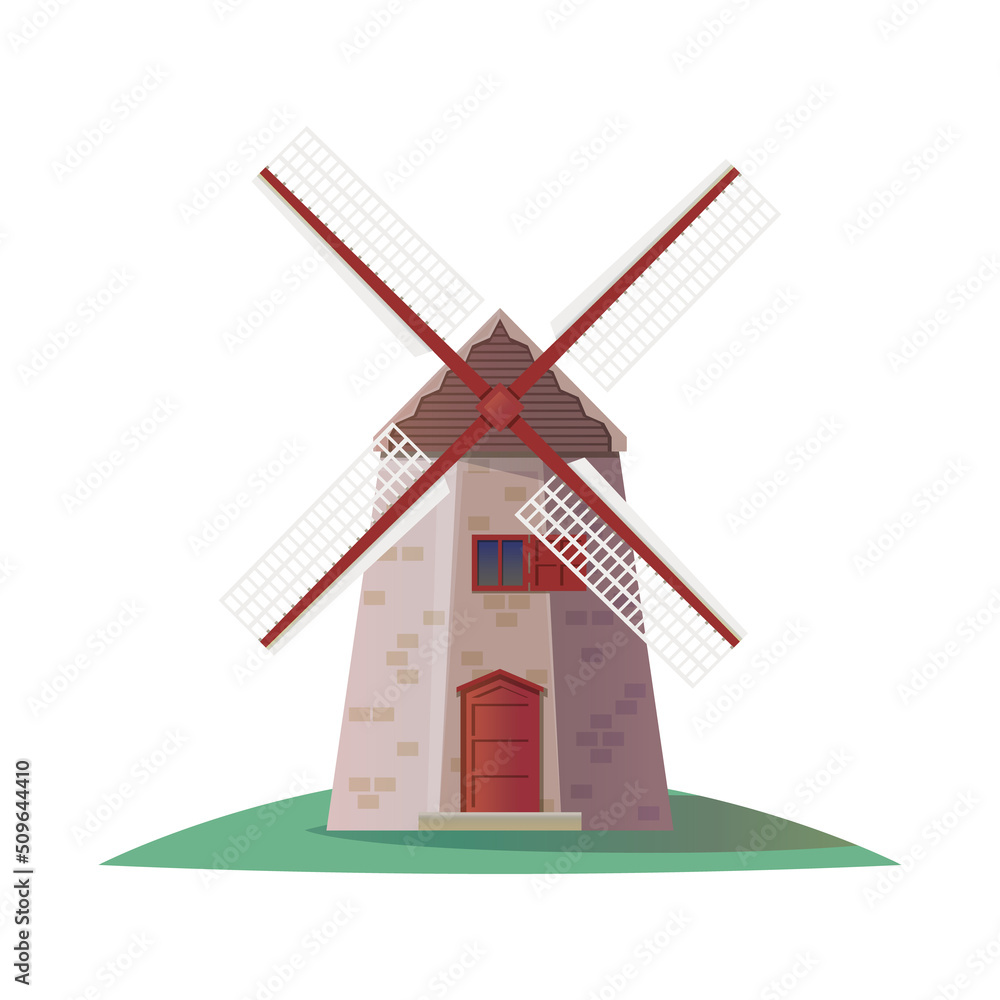 Mill or smock mill, vector icon or clipart.