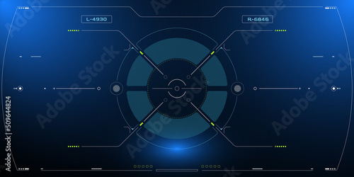HUD Futuristic Elements Automatic Target Scan User Screen Interface Vector. Abstract Scifi Control Monitor Panel Aiming, Cockpit Enemy Searching  illustration.