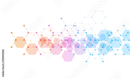 Hexagons pattern background. Genetic research, molecular structure. Chemical engineering. Concept of innovation technology. Used for design healthcare, science and medicine background