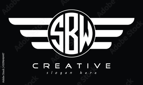 SBW three letter initial letter logo in circle with wings vector template. photo