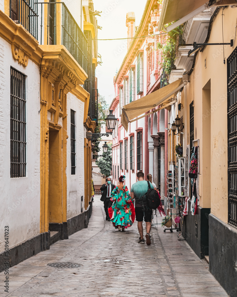 Obraz premium People walking through the alleys of seville